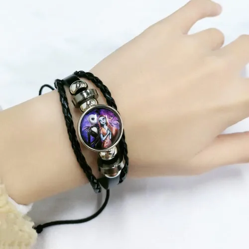 Miniatura 2 de Jack and Sally Pesadilla Antes de Navidad - Pulsera de cuero ajustable tejida a mano con cuentas trenzadas inspiradas a juego para parejas, promesa