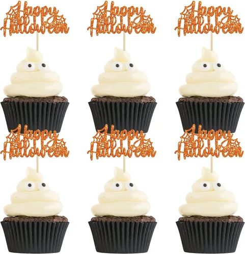 Miniatura 18 de Ephlyn 24 adornos negros para cupcakes con temática de Halloween, baby shower, niños, fiesta de cumpleaños, suministros de decoración de pasteles