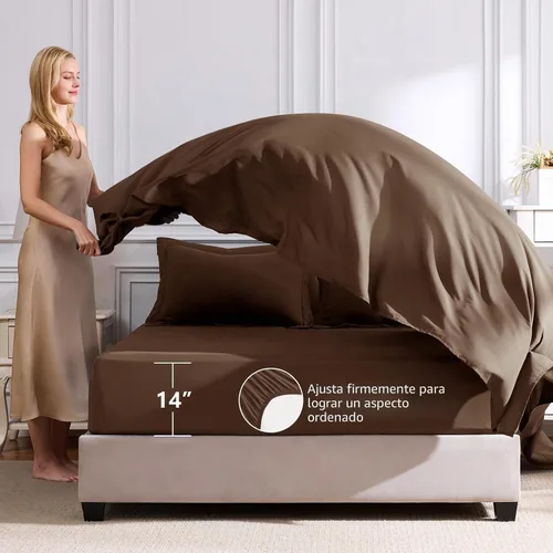 Miniatura 5 de CozyLux Juego de ropa de cama con edredón tamaño King color marrón - Juego de 7 piezas en una bolsa, juego de cama suave de lujo para todas