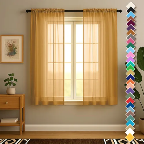Miniatura 19 de YHSF Cortinas traslúcidas – Juego de 2 paneles para decoración del hogar – Elegantes cortinas de gasa sólida con bolsillo para barra