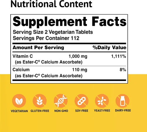 Miniatura 2 de American Health Ester-C Vitamina C 500 mg comprimidos recubiertos, refuerzo del sistema inmunológico, suplemento apto para el estómago, 225