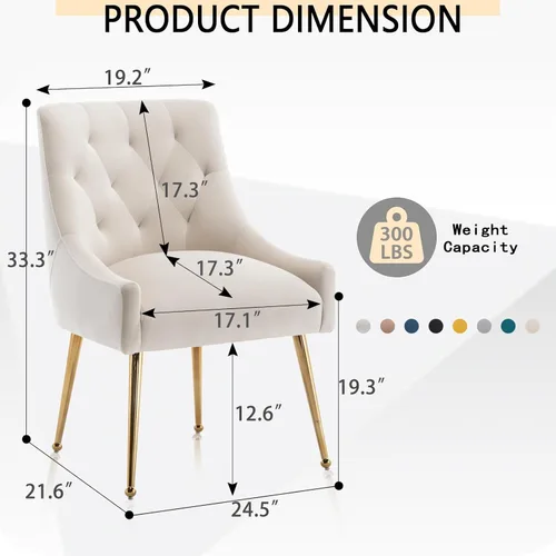 Miniatura 3 de Juego de 2 sillas de comedor, sillas de comedor modernas de terciopelo con patas doradas, elegantes sillas decorativas acolchadas para recepción