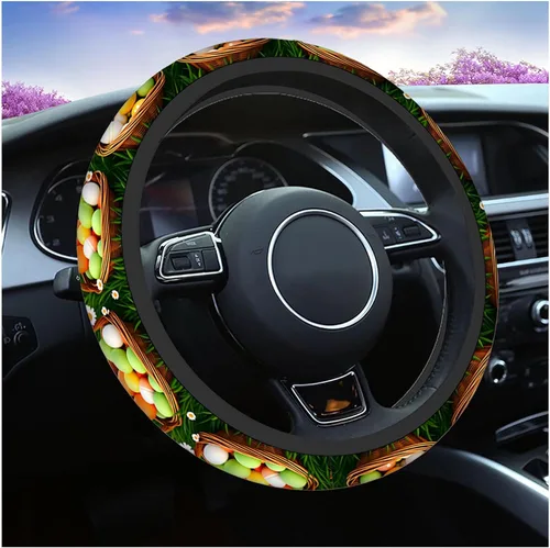 Miniatura 8 de Swono - Funda antideslizante para volante de conejito de Pascua, lindos conejos, mariposas, flores, rama a rayas, de neopreno, fundas para volante