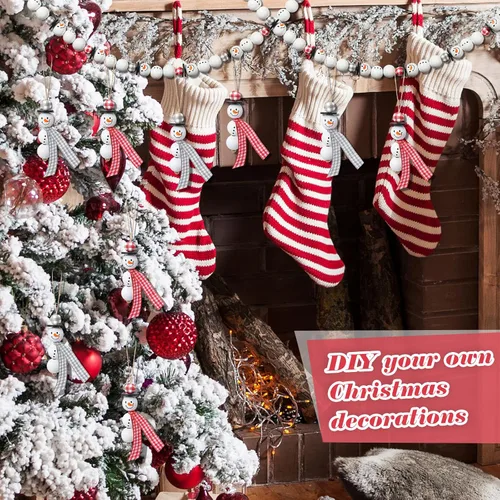 Miniatura 4 de 180 cuentas de madera de muñeco de nieve de Navidad, cuentas de madera de invierno, cuentas redondas de madera de búfalo de Navidad, cuentas