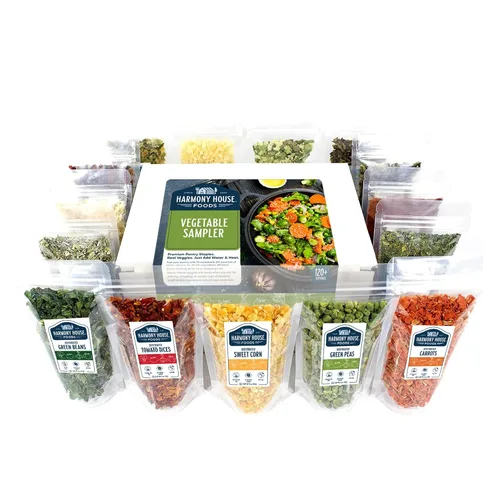 Harmony House Muestreador de verduras deshidratadas, paquete variado de 15 unidades, bolsas resellables con cremallera, para cocinar, acampar,