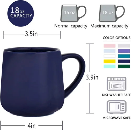 Miniatura 3 de Bosmarlin Taza de café grande de cerámica brillante, taza de té para la oficina y el hogar, 18 onzas, adecuada para lavavajillas y microondas, 1