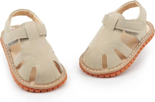 SOFMUO Sandalias chirriantes antideslizantes con suela de goma suave y puntera cerrada, zapatos de verano al aire libre para niños pequeños