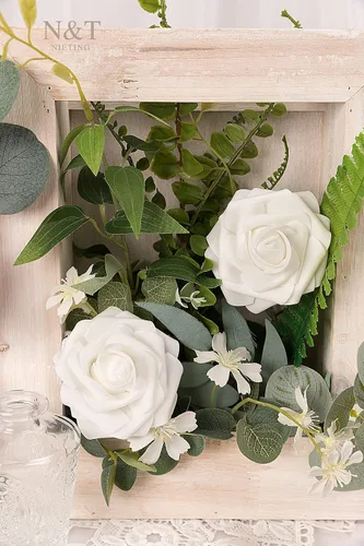 Miniatura 412 de N&T NIETING Flores artificiales, rosas artificiales de color rosa intenso, 50 piezas de flores falsas con tallo para ramos de boda DIY, centros