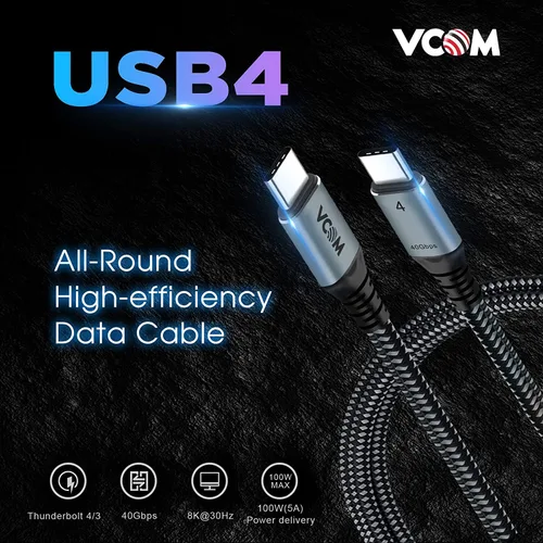 Miniatura 7 de VCOM Cable USB 4 para Thunderbolt 4, 4 pies 100 W con datos de 40 Gbps y 8K a 30 Hz 5K a 60 Hz o video 4K doble, compatible con cable Thunderbolt
