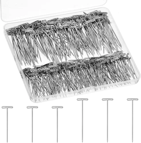 400 alfileres de peluca chapados en acero en forma de T para coser, bloquear, tejer, 2 pulgadas, 1.5 pulgadas