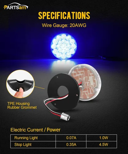 Miniatura 4 de Partsam - Luces traseras redondas de 4 pulgadas con 21-2835 LEDs azules, luces auxiliares de carga de carga con zócalo 1157, junta TPE, lente