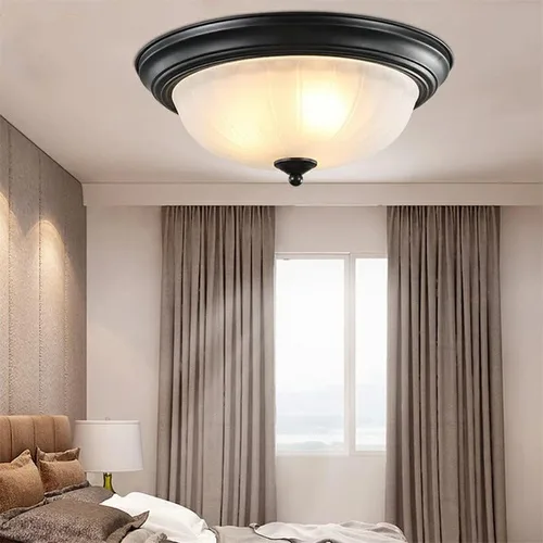 Miniatura 2 de Lámpara de techo semiempotrada, lámpara de techo con forma de cúpula de vidrio estilo vintage, lámpara de techo empotrada para vestíbulo, Negro