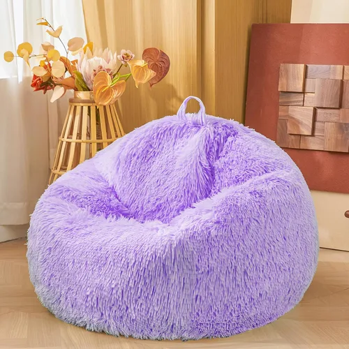 Miniatura 12 de Fundas para puf de pelo sintético mullido color beige, funda para silla puff de felpa suave color beige para niños y niñas, almacenamiento de puf