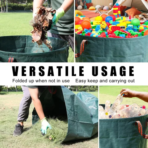 Miniatura 5 de Joyhalo Bolsas de basura reutilizables para patio, 72 galones, paquete de 6, resistentes con guantes de jardinería y 4 asas, soportables, camping