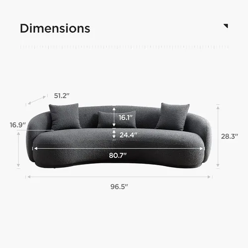 Miniatura 2 de Acanva Sofá de sala de estar curvado moderno de mediados de siglo, sofá de tela Boucle de 4 asientos para dormitorio, oficina, apartamento, gris