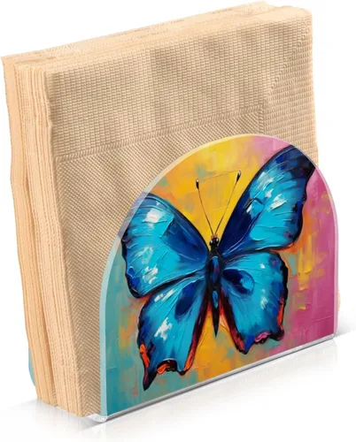 Miniatura 2 de Napkin Holder Oil Painting Butterfly Napkin Holders for Tables, Clear Acrylic Napkin Holders Cocktail Napkin Holder for Kitchen Restaurant Bar Home