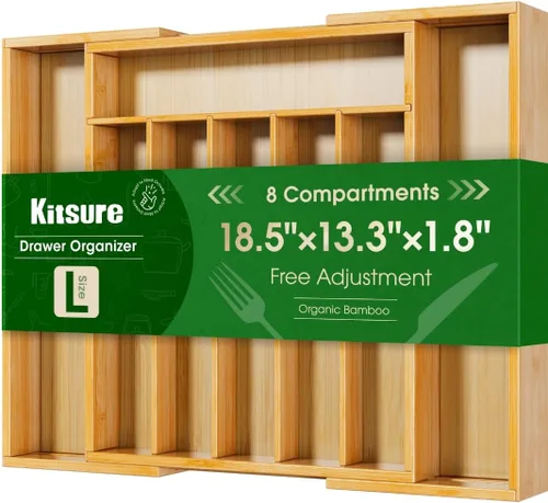 Miniatura 5 de Kitsure Organizador de cubiertos – Organizador de cajones de cocina de bambú expandible para utensilios de cocina y cubiertos, organizadores de Negro