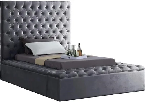 Miniatura 18 de Colección moderna Meridian Furniture Bliss, cama tapizada de terciopelo contemporánea con acolchado de botón profundo y compartimentos de Negro