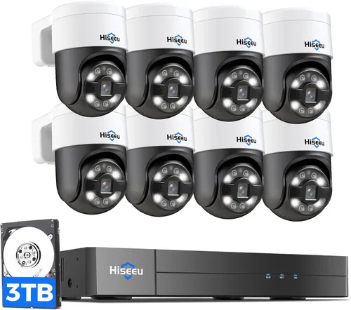Seguimiento humano + inclinación de 90° de giro de 300°: sistema de cámara de seguridad Hiseeu 4K PoE, sistema de cámara de seguridad NVR con cable
