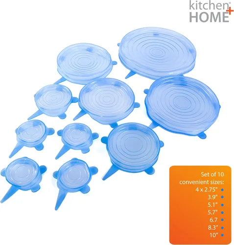 Miniatura 5 de Kitchen + Home - Juego de 10 tapas elásticas de silicona para guardar alimentos, sin BPA, aptas para lavavajillas, microondas, horno y congelador