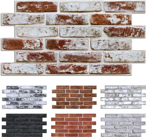 Miniatura 10 de Commomy 10 paneles de pared de piedra 3D para despegar y pegar, panel de pared de piedra sintética de 11.8 x 11.8 pulgadas, papel tapiz de ladrillo