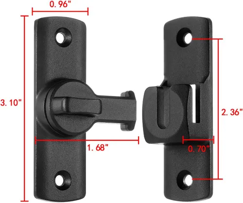 Miniatura 2 de Cerradura Negra para Puerta de Granero Abatible de 90/180 Grados, Protege la Privacidad - Pestillo de Puerta de Seguridad, Herrajes de Pestillos