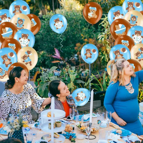 Miniatura 6 de Zomiboo 42 globos de oso para baby shower, de 12 pulgadas, de látex, azul, marrón, oso pequeño, decoraciones de fiesta para baby shower, revelación
