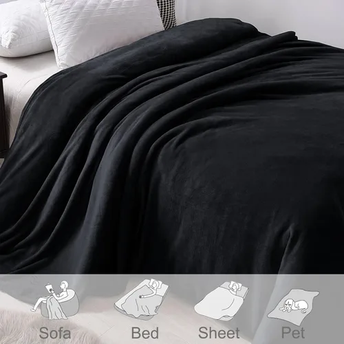 Miniatura 4 de Exclusivo Mezcla Manta de vellón para sofá, cama, súper suave y cálida, para uso en todas las estaciones, acogedora, afelpada, ligera, negro, 50 x