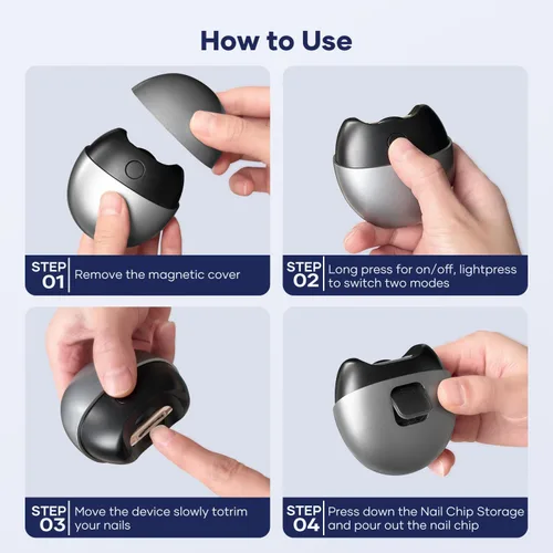 Miniatura 5 de Cortaúñas eléctrico con carga USB: cortaúñas automático con luz LED y almacenamiento de clip, recortadora de uñas de seguridad recargable por USB
