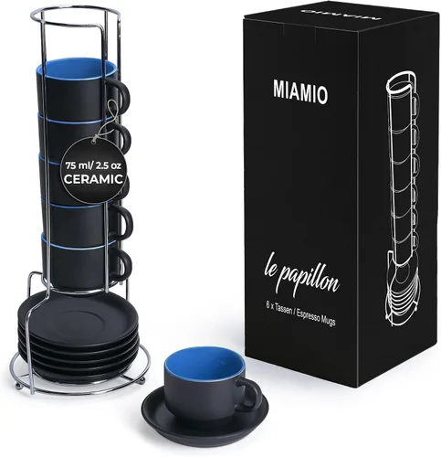 Miniatura 10 de MIAMIO - Juego de tazas de café expreso de 2.5 oz con platillos, juego de tazas de café de 6 piezas - Taza de café de cerámica apilable, taza