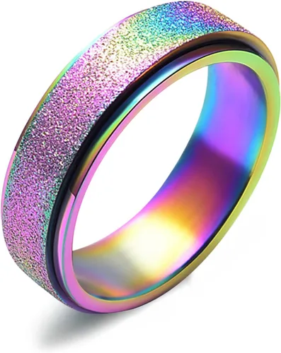 Miniatura 27 de LAOYOU Anillo giratorio para aliviar la ansiedad y la ansiedad para mujer, acero inoxidable de 0.236 pulgadas, con purpurina, para aliviar