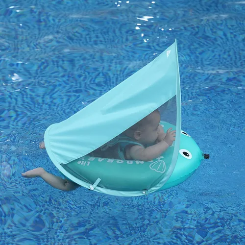 Miniatura 5 de Mambobaby Float - Flotador de natación para bebé autoinflable con toldo, flotador plegable comprimible para bebé, material suave e impermeable