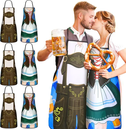 Suhine Delantal de Oktoberfest, 6 piezas, decoración de fiesta de Oktoberfest, delantal de cocina alemana, delantal de tirolesa, delantal de