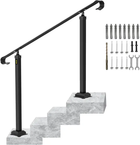 Miniatura 11 de VEVOR Kit de barandilla para escaleras al aire libre, pasamanos de 5 pies de 0 a 5 escalones, barandilla de aluminio negro de ángulo ajustable