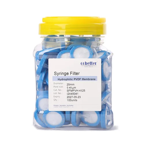 Miniatura 19 de Paquete de 100 Filtros de Jeringa PTFE para Laboratorio Filtros de Filtración Hidrofóbica Tamaño de Poro 0.22μm Diámetro 13mm No estéril Rojo