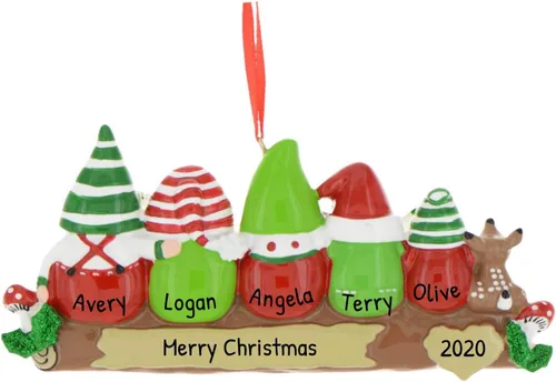 Miniatura 5 de Adorno personalizado en 3D de nuestra primera Navidad 2025 Adornos personalizados de gnomos para parejas en troncos, hongo y setas, adorno 2025