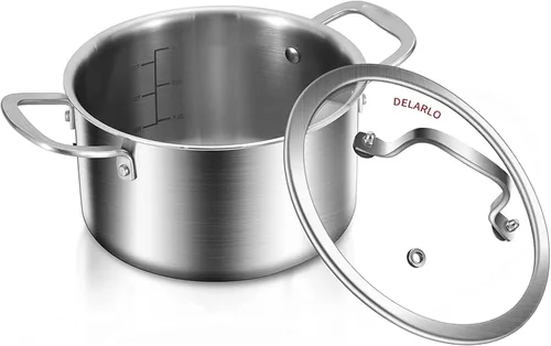 Miniatura 2 de DELARLO Olla de acero inoxidable de tres capas con tapa de 3.5 cuartos de galón, olla de cocina de grado alimenticio, olla de sopa duradera con tapa