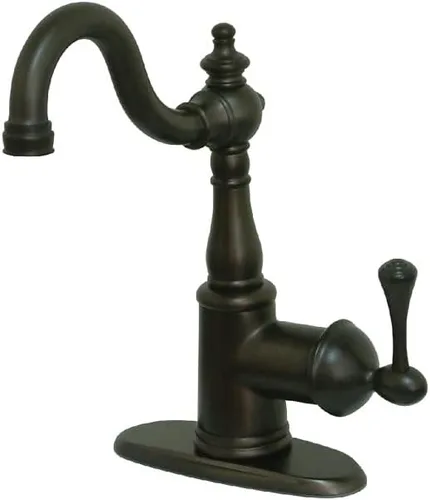 Miniatura 6 de Kingston Brass FS7648BL Inglés Vintage Grifo de lavabo de una sola manija con Push Pop-Up y placa, níquel cepillado Latón pulido