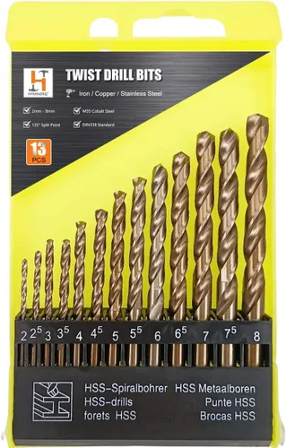 Juego de brocas de cobalto M35 de 13 piezas, métricas de 0.079 a 0.315 pulgadas, brocas helicoidales HSS Jobber para metal duro, acero inoxidable,
