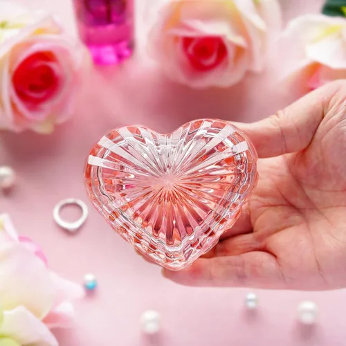 Miniatura 22 de kanpura Joyero de cristal en forma de corazón, caja de dulces con tapa, caja de almacenamiento para aretes, collar, pecho, caja de almacenamiento
