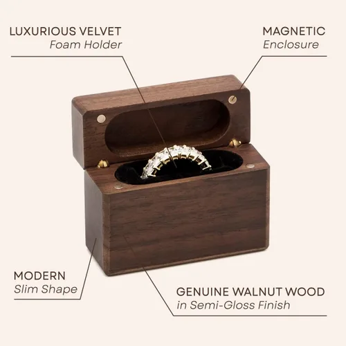 Miniatura 16 de MUUJEE Grow Old With Me Engraved Wooden Ring Box, Slim Engagement Proposal Ring Holder, Wedding Ceremony Ring Bearer Box, Fiance Gift Ideas