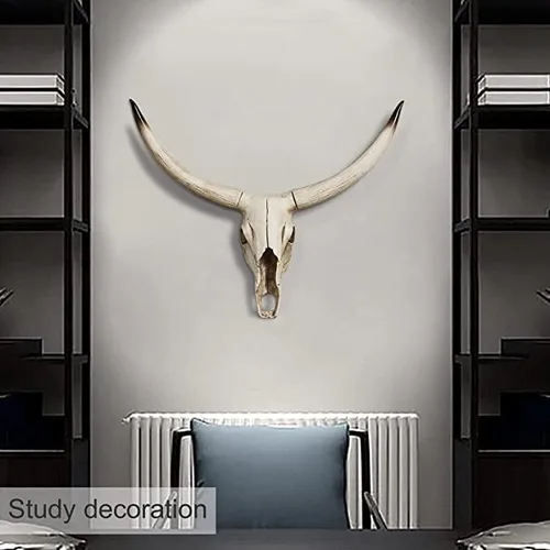 Miniatura 2 de Escultura de pared de cabeza de vaca de simulación retro, taxidermia de imitación, colgante creativo para colgar en la pared, colgante creativo