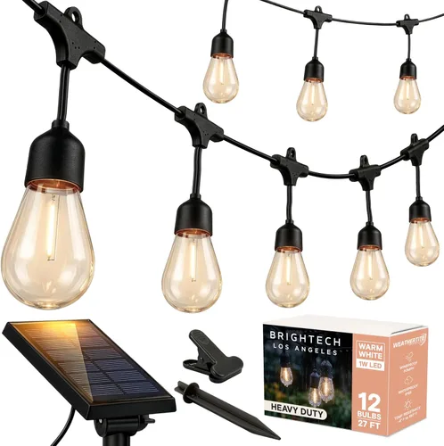 Miniatura 13 de Brightech Ambience Pro - Cadena de luces solares de 27 pies para exteriores, luces de patio impermeables de grado comercial con bombillas Edison