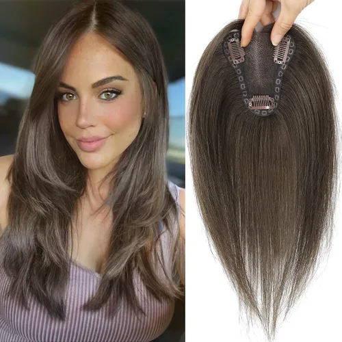 Miniatura 22 de Aimeolyn Toppers de cabello para mujer, cabello humano real, sin flequillo, extensiones de cabello superior para adelgazar, base de encaje Haisr