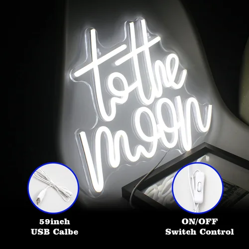 Miniatura 5 de Looklight Letrero de neón de letras a la luna con luces LED, luces de neón blancas para decoración de pared, luz de conectividad, luna iluminada