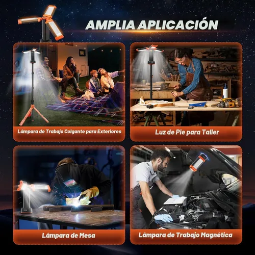 Miniatura 2 de Saker Luz de campamento portátil con soporte de 73.2 pulgadas, luz de trabajo recargable de 800/3200 lúmenes, 4000/6500 K, linterna de emergencia