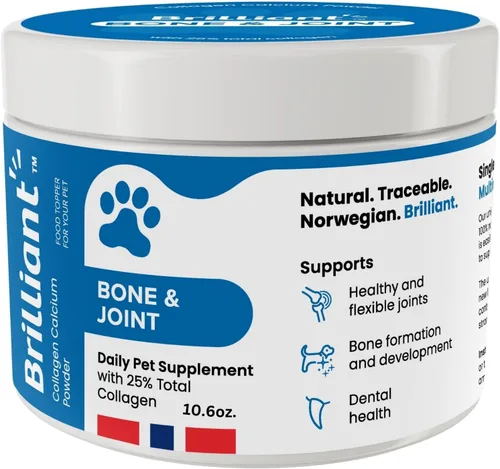 Hofseth BioCare Brilliant - Suplemento para huesos y articulaciones para perros, calcio y colágeno en polvo de alta resistencia para soporte de