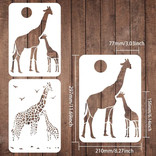 Miniatura 2 de FINGERINSPIRE 2 plantillas de jirafas en capas, 11.7 x 8.3 pulgadas, plástico, tropical