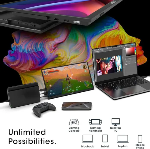 Miniatura 3 de Kado Monitor portátil de 15.6 pulgadas FHD 1080p, carga inversa de 45 W, USB-C mini-HDMI, monitor para juegos, pantalla IPS altavoces integrados