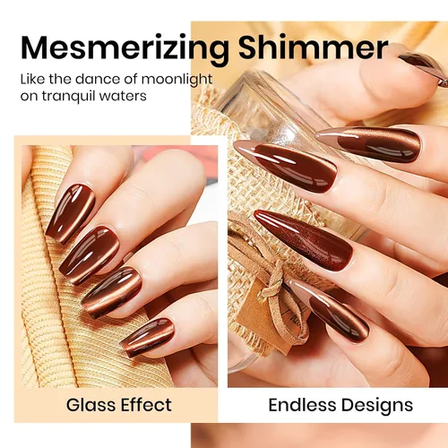 Miniatura 7 de MIZHSE Esmalte de uñas de gel de cristal de gelatina marrón, ojo de gato, 0.4 fl oz, esmalte de gel holográfico con purpurina UV LED, gel magnético